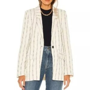 BARDOT Ecru Ivory Blue Stripe Cotton Blazer Jacket women’s size 6